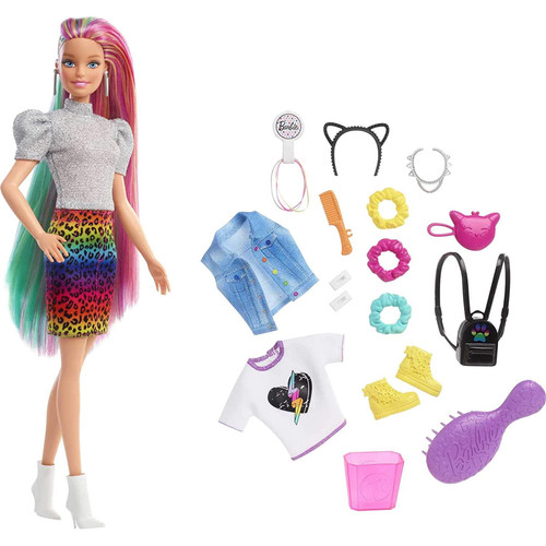 Barbie leopard rainbow hair - ​barbie,